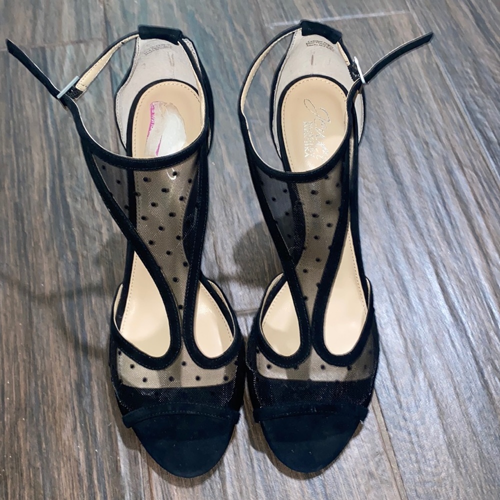 COPY - Jewel by Badgley Mischka mesh polka dot suede heels horizon size 9.5